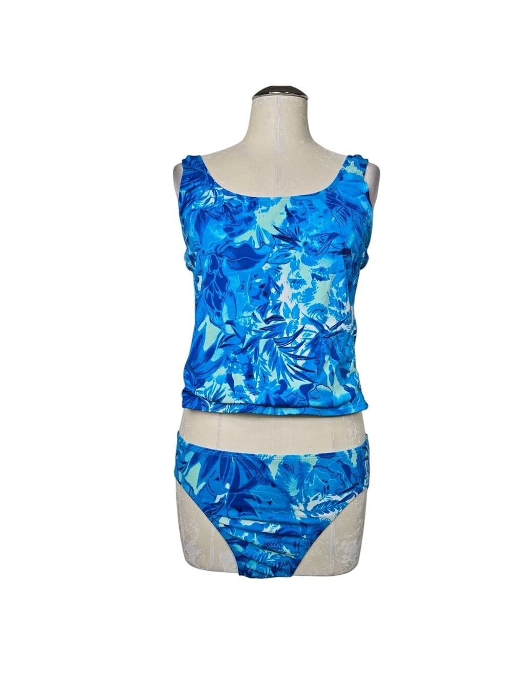 Cami Swim Blue 2 Piece Swimsuit Tankini & Bikini Bottom Matching Set 12